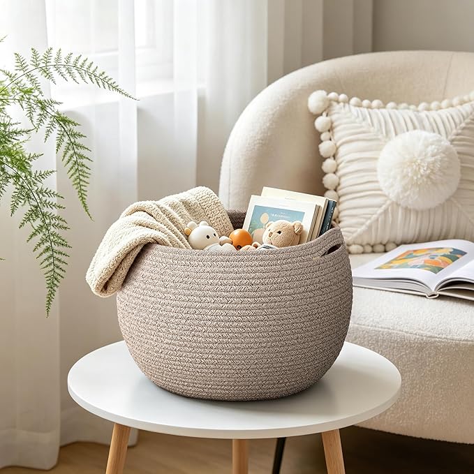 Goodpick Large Toy Storage for Kids, Woven Storage Basket for Home Decor, Baby Baskets for Baby Shower, Diaper Caddy Organizer for Nursery Living Room, Jute, 15.7"D x 10.5"H