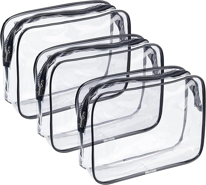 PALTERWEAR Clear Zippered Toiletry & Makeup Bags – 3-Pack Multipurpose Organizer Pouches for Travel, Cosmetics (8x6x2.5 Inch) (Crystal Clear, 6 x 8 x 2.5 Inch)