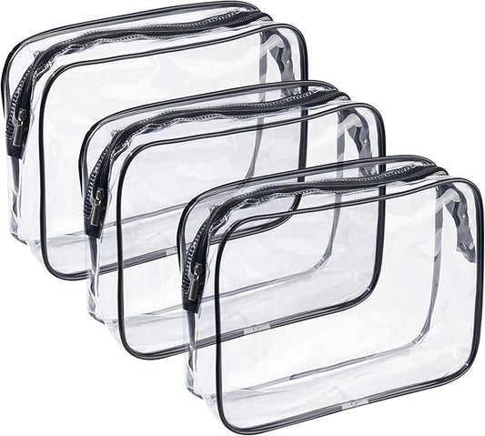 PALTERWEAR Clear Zippered Toiletry & Makeup Bags – 3-Pack Multipurpose Organizer Pouches for Travel, Cosmetics (8x6x2.5 Inch) (Crystal Clear, 6 x 8 x 2.5 Inch)