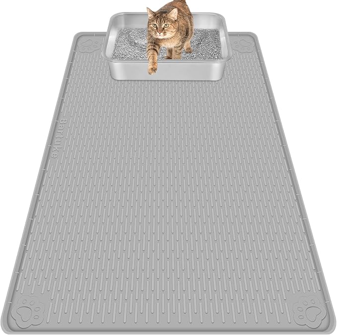 Bartuke Cat Litter Mat, Extra Large 40" x 28" Silicone Mat Litter Trapping Mat for Scatter Control, Soft on Kitty Paws, Easy to Clean (Gray)