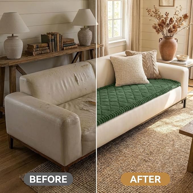 Smiry Fuzzy Couch Cover for Dogs, Non Slip Washable Pet Sofa Cover, Scratch Proof Hair Resistant Plush Sofa Slipcover, Pet Friendly Couch Cushion Protector for Cat, Green, 27.6" x 47"