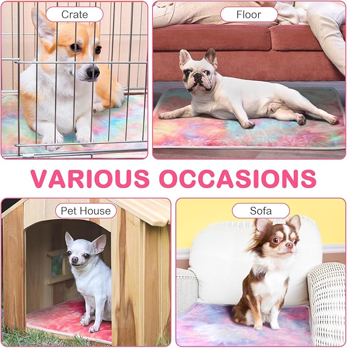 Clysee 4 Pack Self Heating Cat Bed Cat Self Warming Pad with Removable Cover Extra Warm Thermal Pet Pad Washable Pet Crate Mat Anti Slip Kennel for Indoor Outdoor Pets(Tie Dye,16 x 20 Inches)