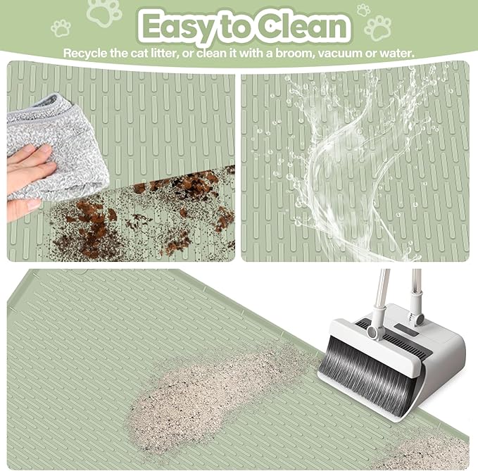 Bartuke Cat Litter Mat, Extra Large 34" x 22" Silicone Mat Litter Trapping Mat for Scatter Control, Soft on Kitty Paws, Easy to Clean (Light Green)