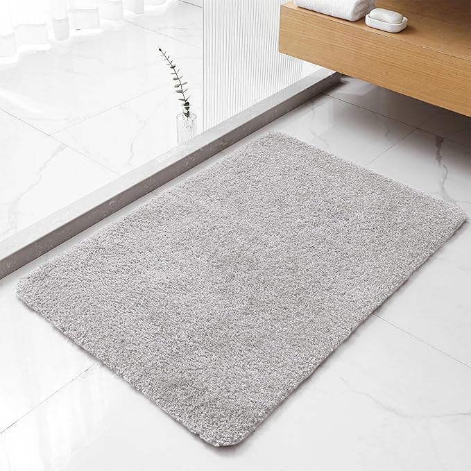 Light Gray Bathroom Rugs 24"x36" - Fluffy Microfiber Bath Mat, Non Slip and Absorbent Bathroom Floor Mat, Machine Washable Plush Rug - Ideal for Tub, Cabinet or Washroom