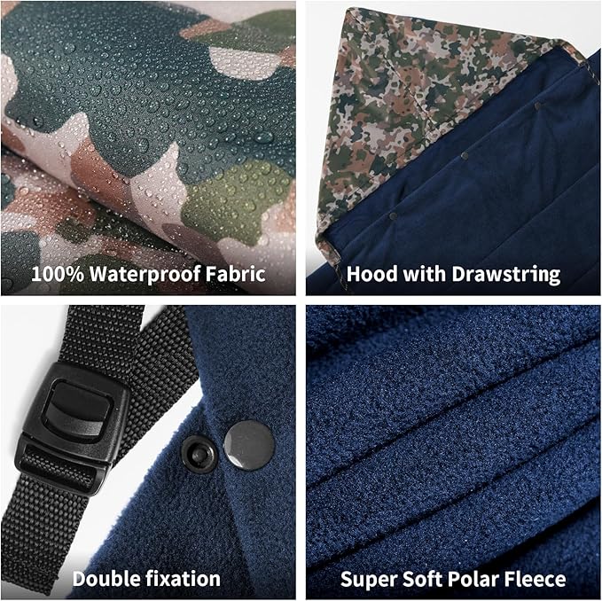 Hooded Stadium Blanket, Waterproof Fleece Wearable Camping Blanket
