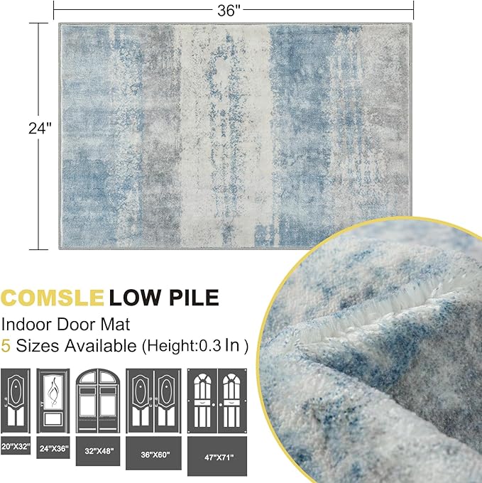 COMSLE Door Mat, Front Door Rug Indoor for Entrance Faux Wool Absorbent Non Slip Modern Throw Rug for Entryway Hallway Muddy Paws - Pet Friendly, 24x36 Inches, Milk Blue Machine Washable