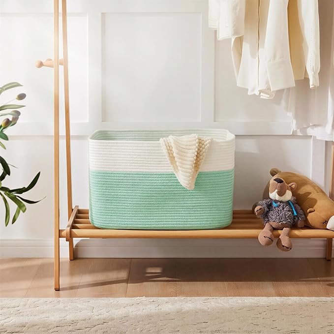 Blanket Basket,Rectangle Woven Baskets for Storage,100L Laundry Basket for Decorative Nursery Blanket,Toys,Dirty Clothes and Magazine in Shelves,Baby Room,and Living Room