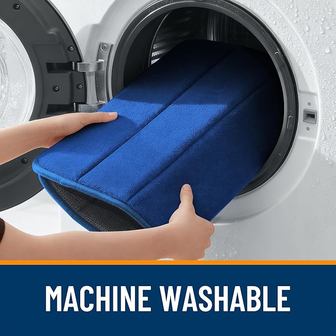 OLANLY Memory Foam Toilet Rugs U Shaped 24x20, Super Soft Absorbent Contour Bath Rugs, Quick Dry, Machine Washable Toilet Mat, Bathmat Floor Carpet, Bathroom Home Decor Accessories, Royal Blue