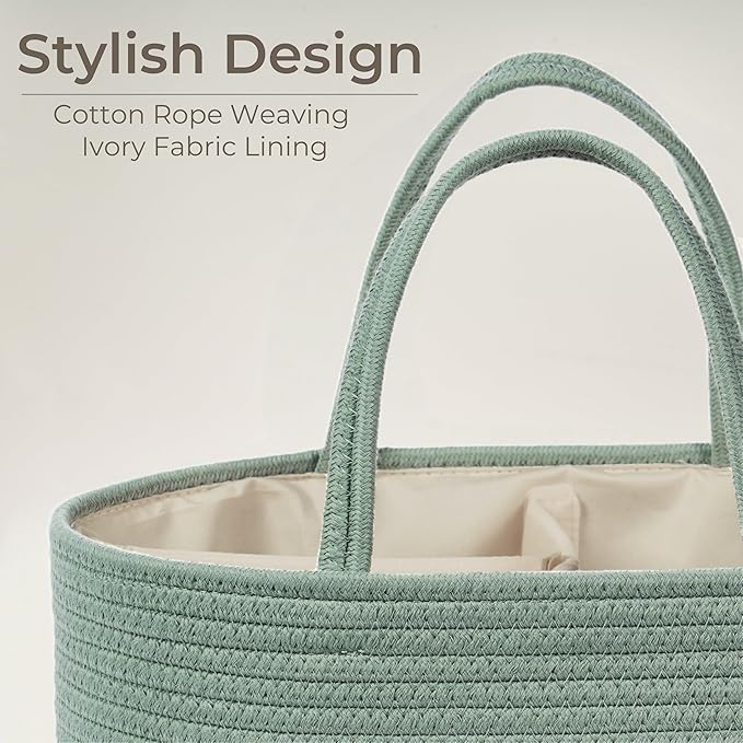 Diaper Caddy Organizer, Empty Gift Basket for Newborn Essentials, Baby Storage Basket, Stylish Gift Bag for Baby Shower, Boys and Girls - Small, Sage Green