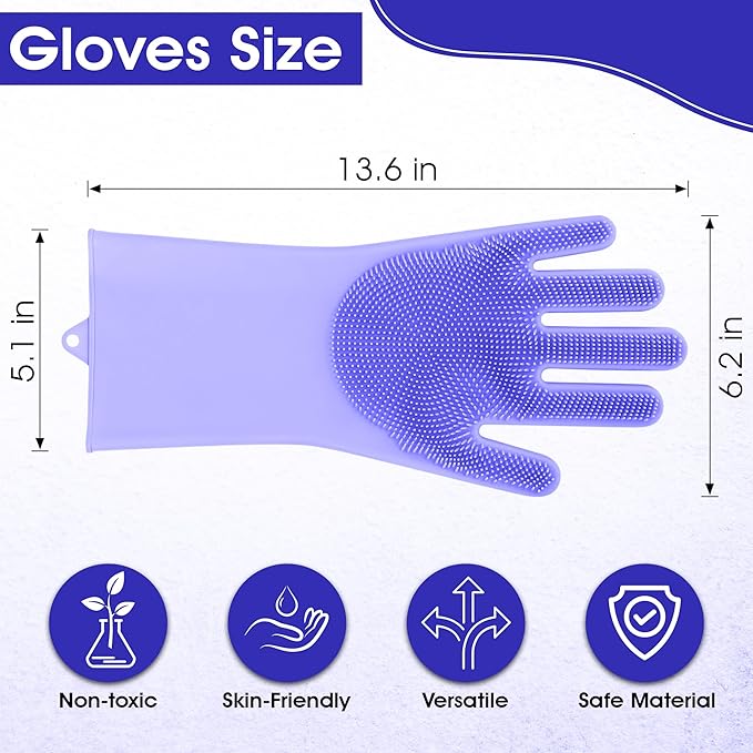 Pet Grooming Gloves with High-Density Teeth, Silicone Five Finger Design for Washing, Massaging Dogs and Cats (Purple)