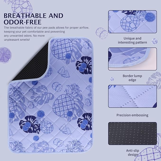 IEUUMLER Washable Pee Pads for Dogs, 2 Pack Non-Slip & Waterproof Pack Whelping Pad, Reusable Washable Puppy Potty Training Pad with Fast Absorbent for Playpen EU007 (Purple Pineapple, 24"X18"-2pcs)