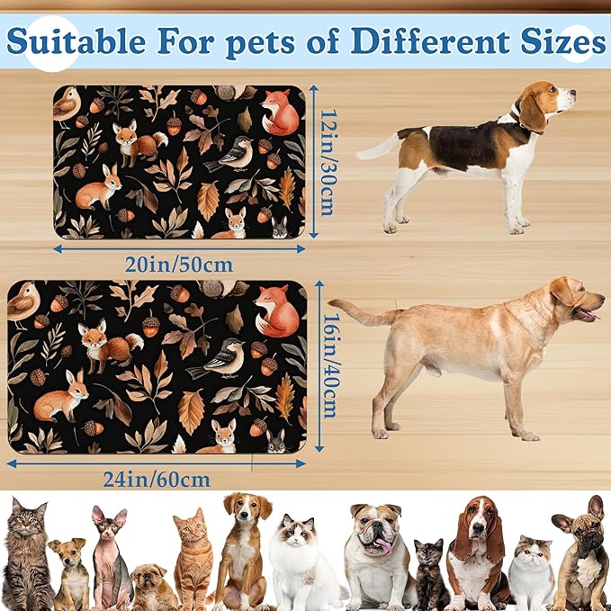 Wild Forest Animals Pet Feeding Mat–Christmas Stocking Quick Dry Absorbent Dog Cat Food Mat, Non Slip Waterproof Bowl Placemat for Messy Eaters, Pet Accessories for Floors 12"x20"