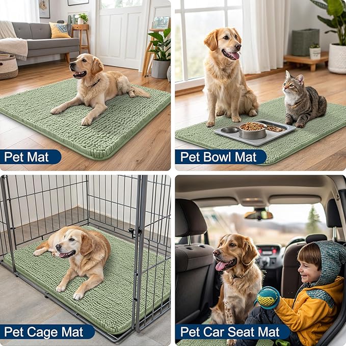 Smiry Dog Door Mat for Muddy Paws 71x46, Absorbs Moisture and Dirt Doormat, Non-Slip Washable Quick Dry Chenille Front Door Mat Indoor Entrance, Entryway Carpet for Inside Floor, Sage Green