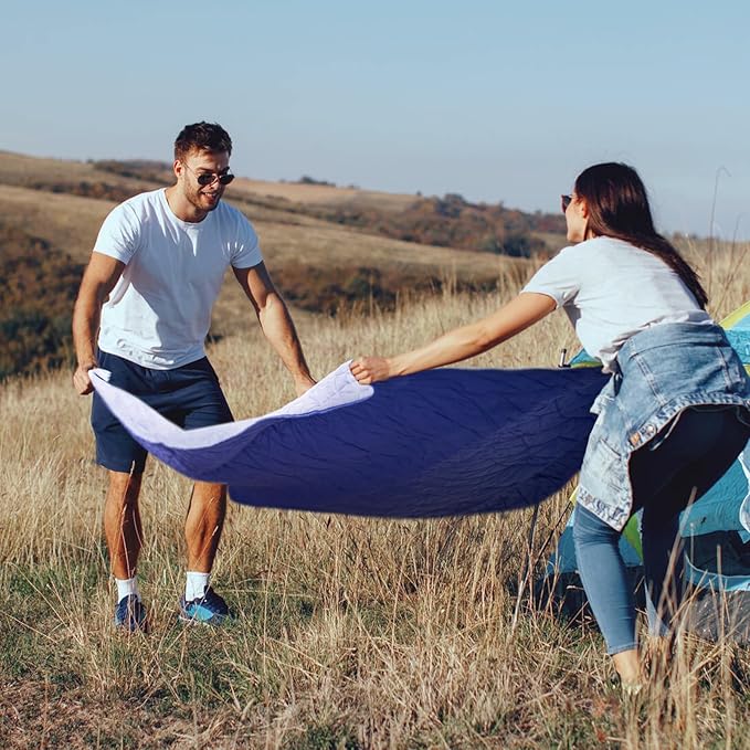 KawaGebo Kamp Outdoor Waterproof Blanket, Foldable Fleece Stadium Blanket for Outdoor Sports Event, Camping, Car, Pet, Picnics - Windproof, Wearable, Machine Washable 80" x 58" (Blue Purple)