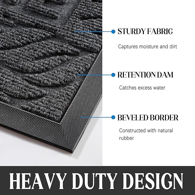 Yimobra Large Welcome Mat 47x32, Waterproof Non-Slip Outdoor Mats for Front Door Outside Entrance, Low-Profile Entryway Mat Indoor for Garage Patio, Grey