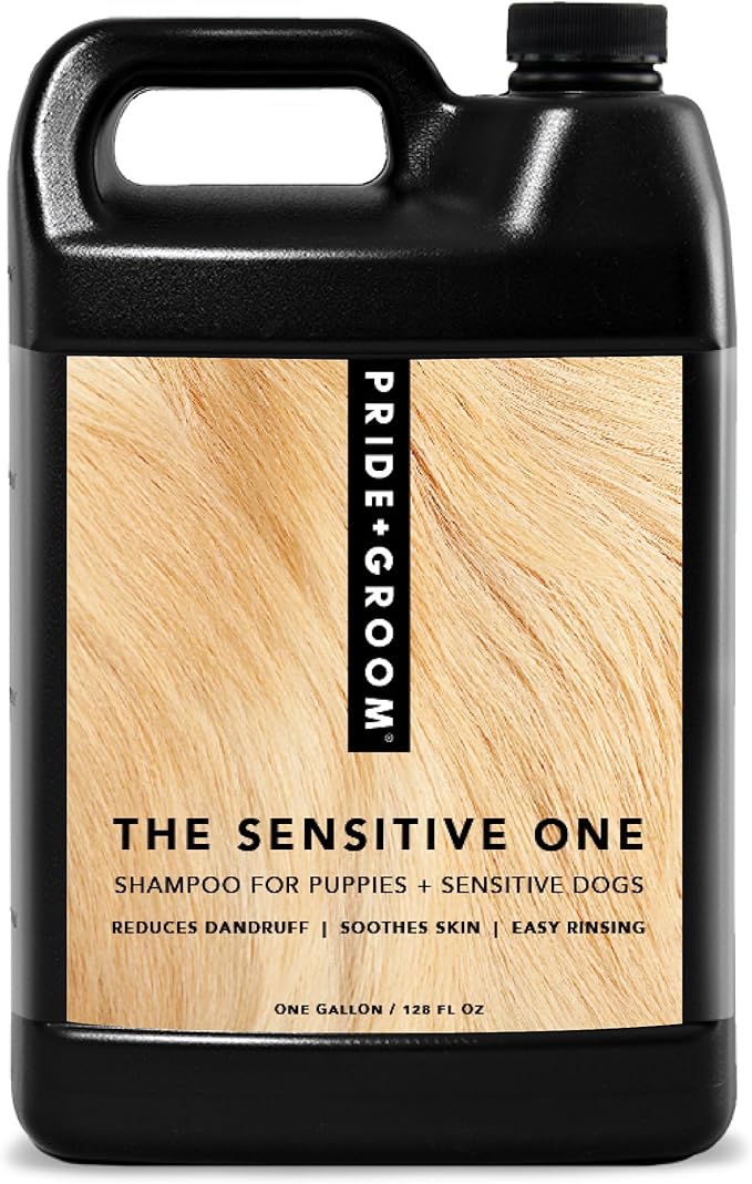 Pride and Groom The Sensitive One | Dog Grooming Shampoo for Puppies and Dogs with Itchy, Dry Skin| Tearless All Natural Body Wash with Essential Oils to Soothe Skin and Reduce Dandruff – 128oz