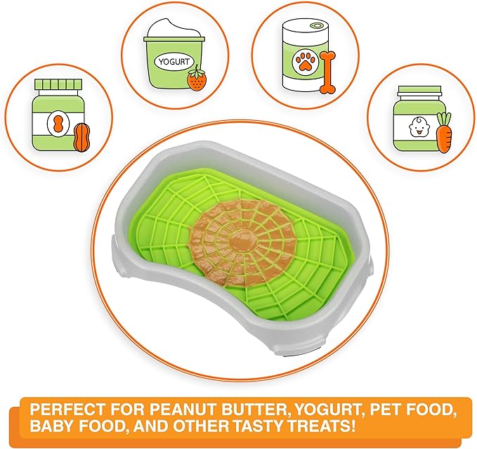 Neater Pets - Neat-LIK with Protective Tray - Slow Feed Pad for Dogs & Cats - Provides Boredom & Anxiety Relief (2 Pack w/Vanilla Bean Tray, Green & Purple)