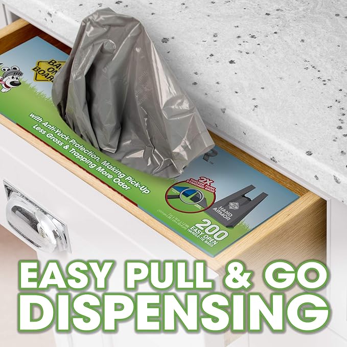 Bags on Board Dog PoopBags - Extra Thick Waste PickupBags with Easy Tie Handles - Easy Dispensing Drawer Pack - 200 Count (Pack of 4)