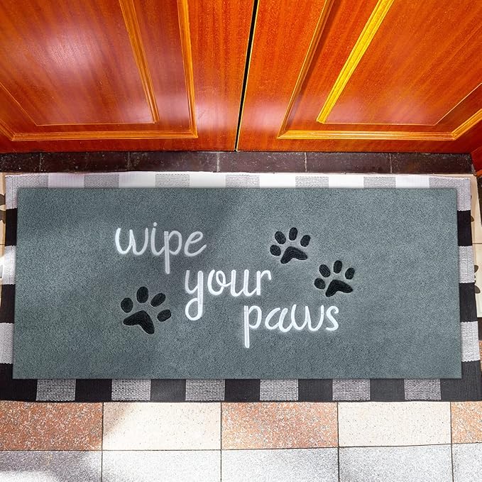 Large Welcome Mat for Front Door Home Entrance Funny Doormat Wipe Your Paws Mat Outside Door Mats for Indoor Outdoor with Non Slip Rubber, 18X47''Light Grey