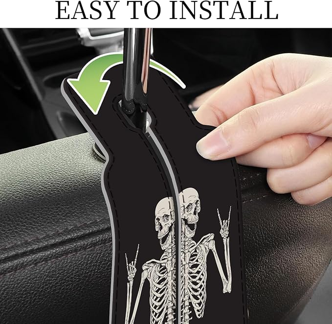 PU Leather Car Seat Hook, Storage Headrest Hanger, Cute Car Backseat Organizer, Car Hooks for Purses and Bags Skull Human Skeleton