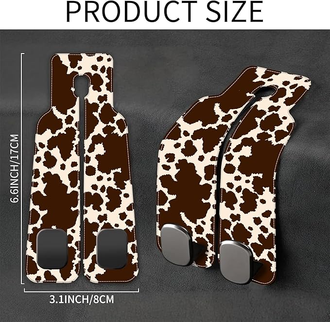 AEWNUNK 1 Pack Car Seat Headrest Hooks for Purses and Bags Camouflage Brown Cow Skin Bag Purse Holder for Car with Double Metal Hooks Car Purse Hanger Hanging Accessories