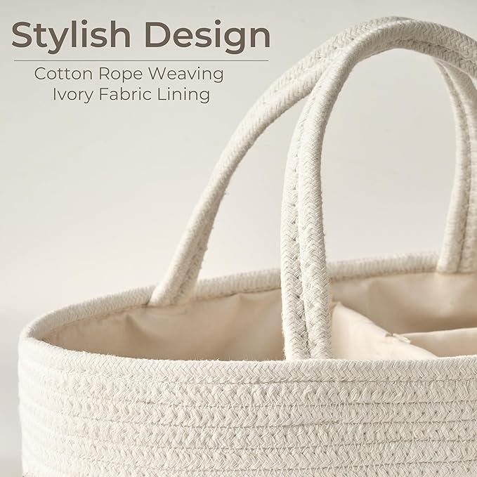 Diaper Caddy Organizer, Empty Gift Basket for Newborn Essentials, Baby Storage Basket, Stylish Gift Bag for Baby Shower, Boys and Girls - Small, White&Beige Brown