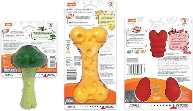 Nylabone Power Chew Toy Bundle, Cute Dog Toys for Aggressive Chewers, Filet Mignon, Cheese, and Bacon Flavors, Large Dogs - Up to 50 lbs, 3 Pack