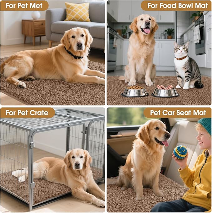 4 Pieces Muddy Door Mats for Dogs, 30" X 20" Chenille Absorbent Doormat, Trap Dirt Non Slip Heavy Indoor Doormat Soft Dog Bed Mat Front Inside Door Mat for Indoor Outdoor Entrance,Camel