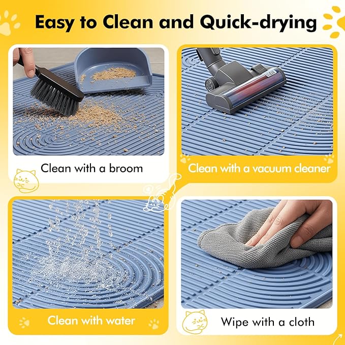Large Silicone Cat Litter Box Mat 40"X28", Heavy Duty Waterproof Floor Mat for Kitty Litter Tracking Control, Easy Clean Durable Feeding & Litter Mat(Grey)