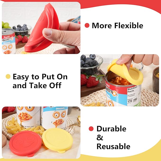 2 Packs 3.2-inch/7.8cm Silicone Lids for 15.6 oz and 15.8 oz SpaghettiOs Canned Pasta, Food Sealing Lids for Can, Can Covers for Canned Good, Freezer&Dishwasher Safe (Can NOT Included)