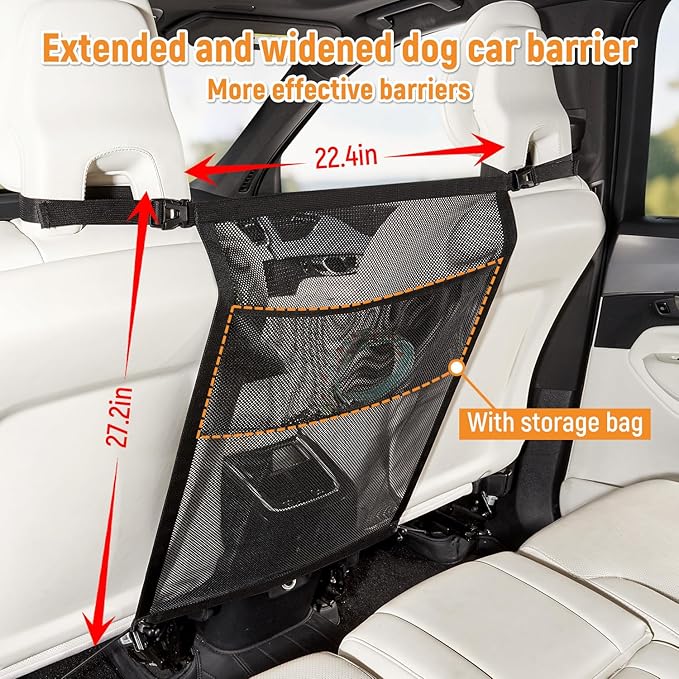 Dog Car Barrier,Dog Net for Car Divider,Pet Barrier with Mesh Organizer,Universal for Car,SUV,Truck