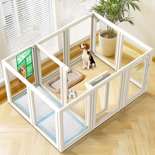 FXW AuraSpace Acrylic Indoor Dog Playpen for Medium Dogs, 35 Inch, 12 Panels, White