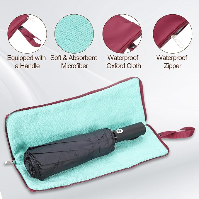 uxcell Wet Umbrellas Bag, 15 x 5 Inch Waterproof Oxford Cloth Reversible Umbrellas Sleeve Cover Portable Waterproof Case for Wet Travel Folding Umbrellas Travel Home Outdoor, Burgundy