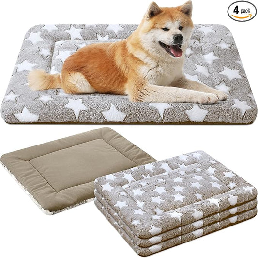 VitalCozy 4 Pcs Dog Crate Pads, Ultra Soft Warm Washable Anti-Slip Kennel Bed Mat for Pets, Reversible, Replaceable, Cage Liner for Small Medium Large Dogs and Cats(20 x 30 x 1.6 Inch,Star,Apricot)