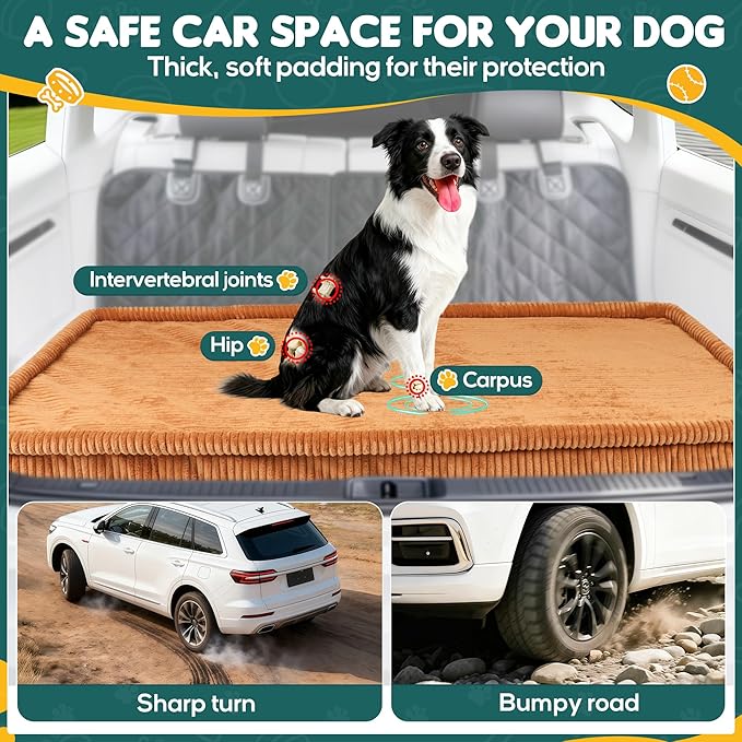 Dog Car Bed, Non-Slip Backseat Extender Pet Mat, Removable Washable Dog Bed for SUVs, Sedans & Trucks, Anti-Slip Travel Bed for Dogs, Easy Clean & Scratch-Proof & Comfort (Medium (50"L×24.6"W×2"H))