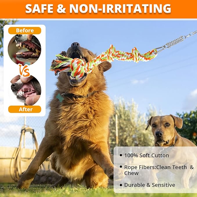 TT TRSMIMA Spring Pole Rope Toys: Rope Pull & Tug of War with a Big Spring Pole Kit & 2 Strong 16ft Toys - Muscle Builder Interactive Toy for Pitbull Medium to Large Dog