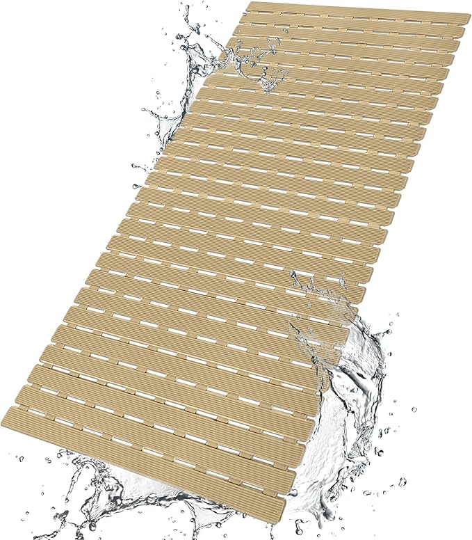 Shower Mat Non Slip Bathtub Mat with Suction Cups and Drain Holes 37.4 x15.7 Inch Bath Mat for Tub & Shower.Easy Dry,Easy to Cut,Eco-Friendly