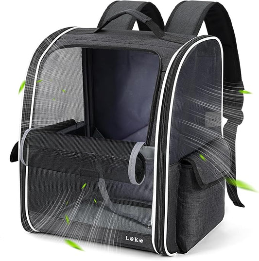 Lekereise Cat Backpack Carriers, Dog Carrier Backpacks with Breathable Mesh for Small Medium Large Cats Dogs Puppy Up to 25 Lbs, Pet Foldable Carrying Backpack Ventilated for Travel Hiking Collapsible