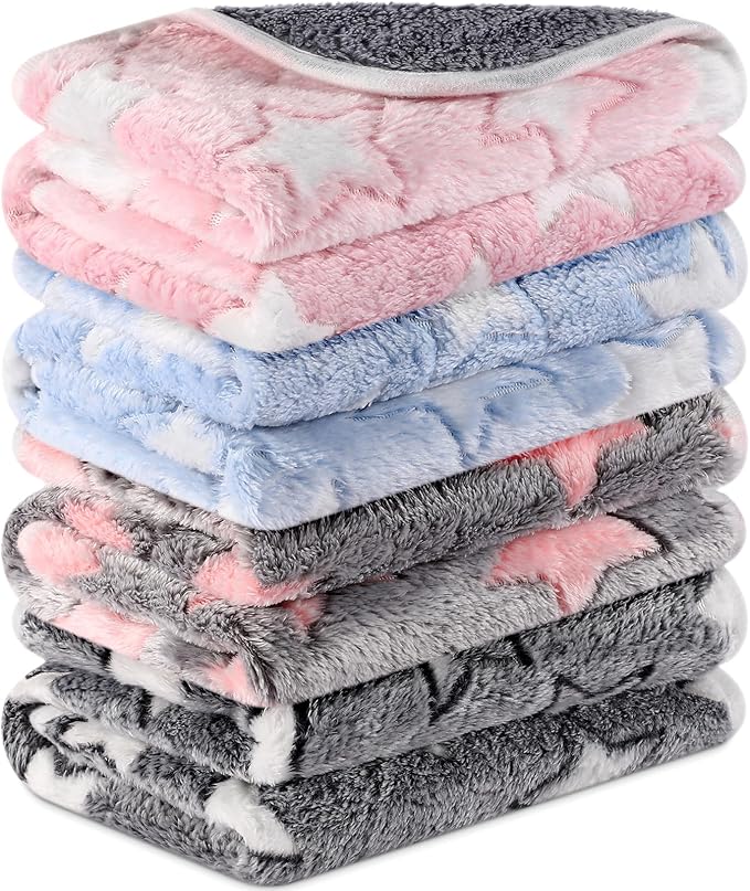 Reginary 4 Pcs Waterproof Guinea Pig Blankets Washable Small Animal Fleece Bedding Guinea Pig Cage Liners Reusable Training Pads Pet Pee Pad Sleep Mat for Hamster(Cute Star Pattern,12 x 12 Inch)