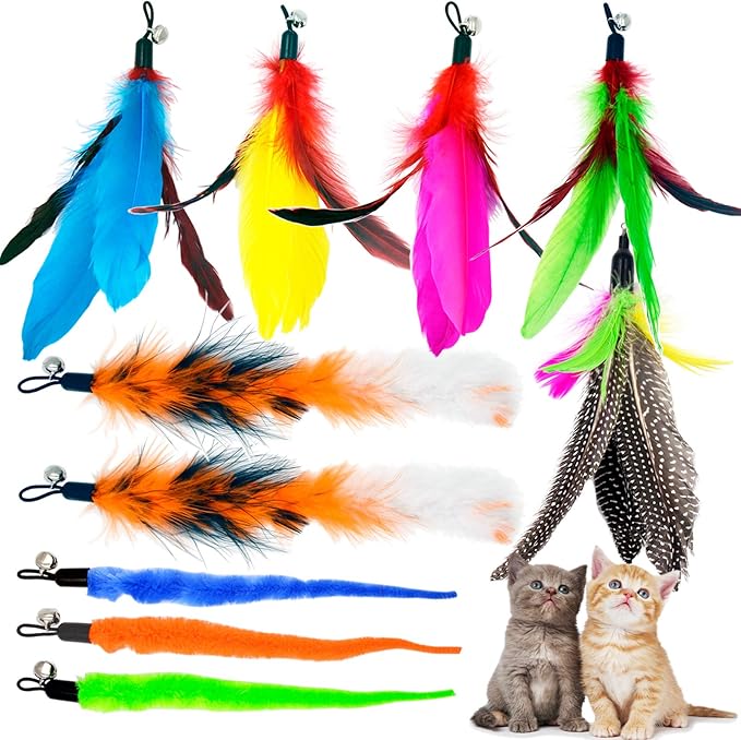Cat Feather Toys Refills, 10 Pieces Worms Feathers Refills, Cat Wand Replacement Feathers Toy for Indoor Cats