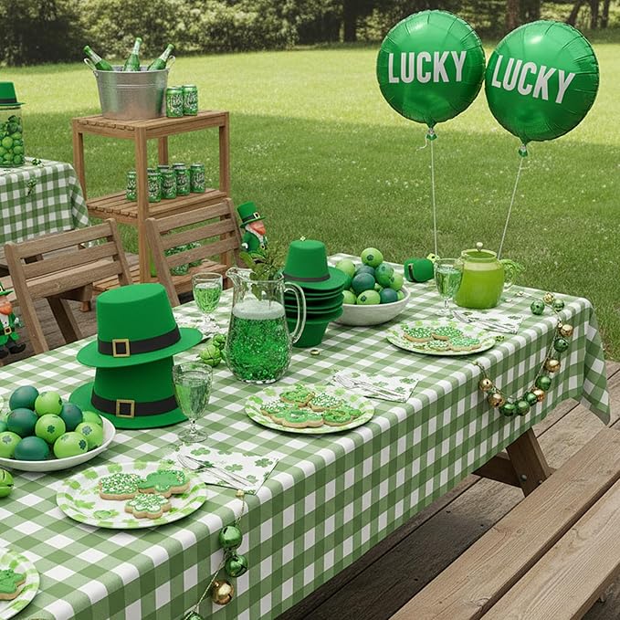Smiry 20 Packs Gingham Disposable Table Cloth, 54 x 108 Inch Waterproof Plastic Tablecloth, Rectangle Sage Green and White Checkered Table Covers for Picnic, Birthday, Party