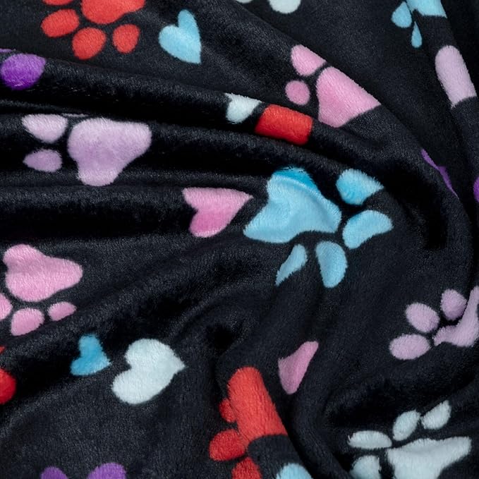 Pet Dog Cat Blanket Ultra Soft Cozy Fleece Paw Print Design Machine Washable Durable for Crates Beds Sofas Travel (Loving Paws, Medium)