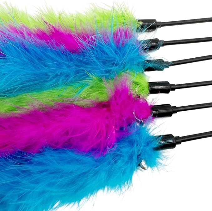 Cat Wand Feather Toys, 6 Pieces Interactive Cat Feathers Teaser Toy for Indoor Cats Play