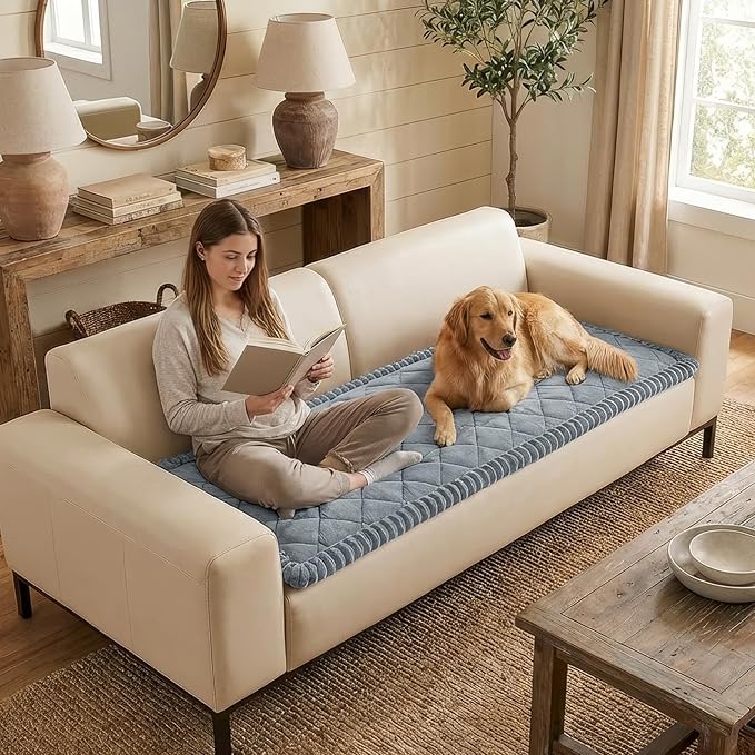 Smiry Fuzzy Couch Cover for Dogs, Non Slip Washable Pet Sofa Cover, Scratch Proof Hair Resistant Plush Sofa Slipcover, Pet Friendly Couch Cushion Protector for Cat, Grey, 27.6" x 70.9"