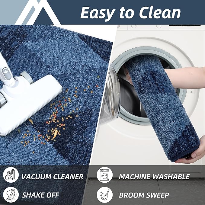 COSY HOMEER Entryway Rugs Doormat 24"x36", Non-Slip Absorbent Polyester, Washable Rugs for Front Door, Dirty Paws & High Traffic Areas, Blue