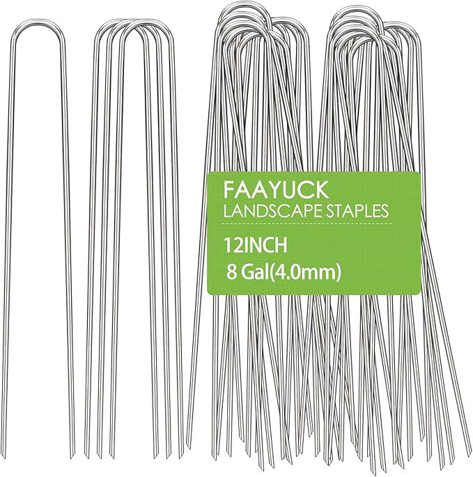 12 Inch Landscape Staples, 12/25/50/100 Pack Galvanized Garden Stakes, 8 Gauge Heavy Duty U-Shaped Ground Stakes for Weed Barrier Fabric, Irrigation Tubing, Fence, Outdoor Decorations
