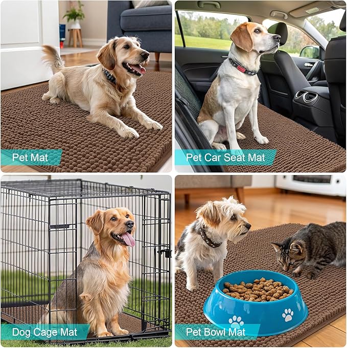 OLANLY Dog Door Mat for Muddy Paws 40x24, Absorbs Moisture and Dirt, Absorbent Non-Slip Washable Doormat, Quick Dry Chenille Mud Mat for Dogs, Entry Indoor Entryway Carpet for Inside Floor, Mocha