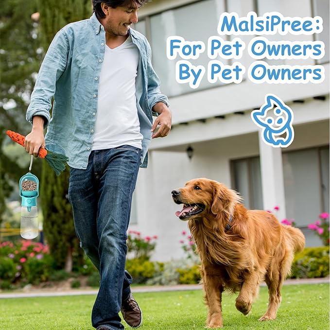 11OZ Portable Dog Water Bottle with Food Container | BPA-Free | Leak-Proof | Perfect for Outdoor Walks (Pink, 11OZ)