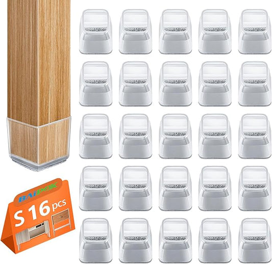 16pcs Square Chair Leg Floor Protectors, Furniture Pads for Hardwood Floors, Furniture Sliders for Chair Legs, Floor Protectors for Chairs, Silicone Chair Leg Caps Cover, Clear, Small
