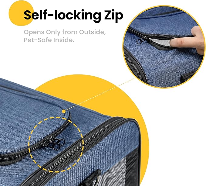 Conlun Dog Carrier Soft Sided, Large Cat Carrier with Inner Safety Leash, Pet Transport Carrier for Large Cats and Medium Dogs up to 20 Lbs, Collapsible Travel Puppy Carrier Bag -Blue L